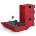 UAONO MTG Card Deck Box with Dice Rolling Tray, Double Deck Box with 3 Trays Fits 200+ Double Sleeved Cards, Denim Card Storage Box Deck Case for Commander Yugioh TCG (Red)