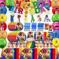 Rainbow Theme Birthday Party Decorations, Party Supplies Pack with Banner, Flatware, Plates, Fork, Cups, Tablecloth, Napkins, Cake Toppers, Balloons, Birthday Party Favor Pack Set for Kids Boy