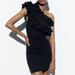 Zara Dresses | Nwt Zara Asymmetrical Dress With Ruffles Black S | Color: Black | Size: S