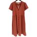 Madewell Dresses | Madewell Orange Ribbed V-Neck "Seersucker Knit Button Front Midi Dress" Nwt | Color: Brown/Orange | Size: Xs