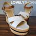 Michael Kors Shoes | Michael Kors // Platform Cork Wedge Leather Upper Sandals | Color: Tan/White | Size: 10