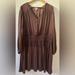 Nine West Dresses | Nine West Satin Holiday Cocktail Dress Size 4x Brown V-Neck Long Sleeve | Color: Brown | Size: 4x