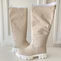 Free People Shoes | Nwot Free People Brooks Tall Leather Creme Boots Sz 38.5 | Color: Cream/White | Size: 38.5eu