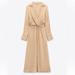 Zara Dresses | Nwt Zara Satin Effect Midi Dress. Size M | Color: Tan | Size: M