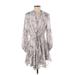 Olivaceous Casual Dress - A-Line V Neck 3/4 sleeves: Gray Snake Print Dresses - Women's Size Small