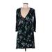 Calvin Klein Casual Dress - Sheath V Neck 3/4 sleeves: Teal Floral Dresses - Women's Size 6