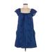 American Eagle Outfitters Casual Dress - A-Line Square Short sleeves: Blue Solid Dresses - Women's Size 12