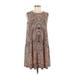 Nicole Miller Casual Dress - A-Line: Brown Floral Motif Dresses - Women's Size Medium