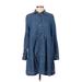 Ann Taylor LOFT Casual Dress - Shirtdress Collared Long sleeves: Blue Print Dresses - Women's Size X-Small Petite