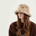 Chapeau en laine d'agneau à carreaux pour homme et femme épais chaud coupe-vent grosse tête