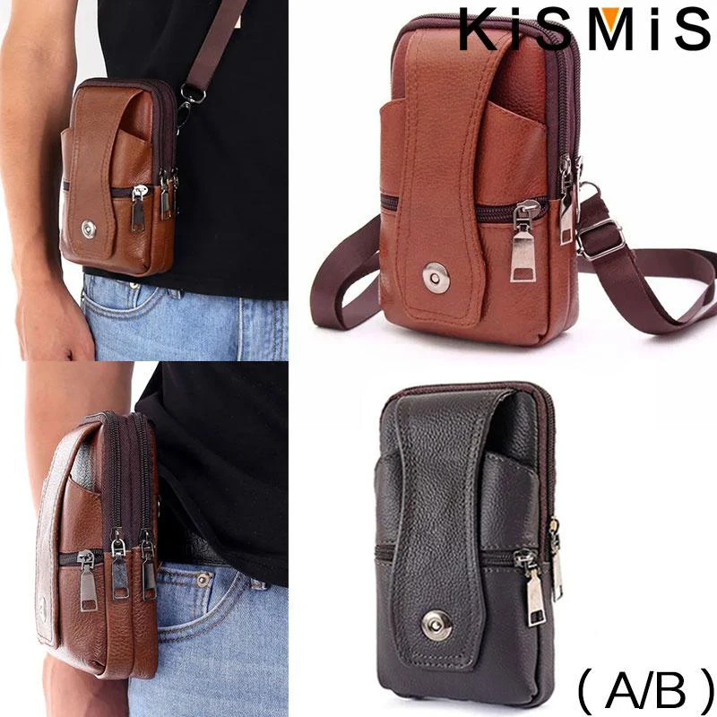 KISMIS-Sac banane en cuir pour homme, sac de ceinture de grande capacité, sac banane multifonction, sangle initiée, mode