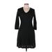 JH Casual Dress - Fit & Flare: Black Marled Dresses - Women's Size Large Petite