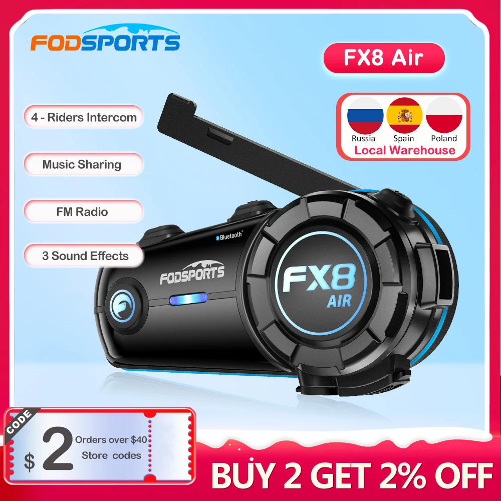 Fodsports Motorrad-Gegensprechanlage FX8 Air Helm Bluetooth-Headset für 4-Fahrer Interphone FM-Radio Kommutator Moto Intercomunicador Image