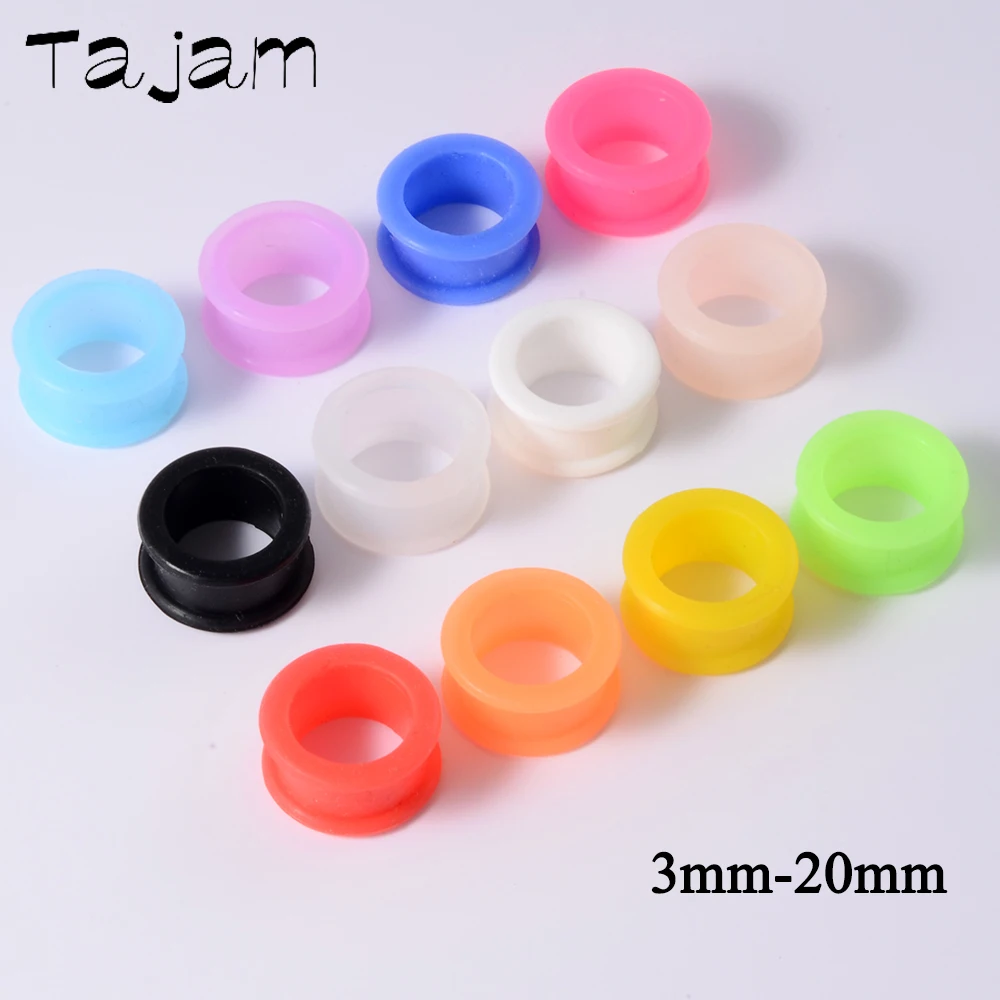 2 stücke Hohl Flexible Silikon Ohr Tunnel Plugs Gauge Bunte Double Flared Flesh Expander Bahren Piercing Schmuck 3mm-20mm Image