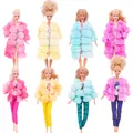 Barbies Puppen kleider 2pcsplush Mantel Jacke Kleid Rock/Hosen Kleidung für Barbie Puppen kleidung