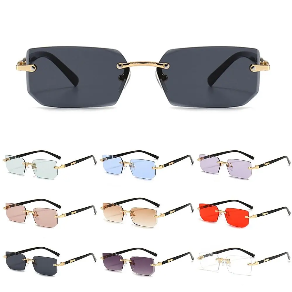 Rechteck randlose Farbverlauf Sonnenbrille Frauen Männer kleine Farben Mode rahmenlose Sonnenbrille für männliche Retro-Brillen Image