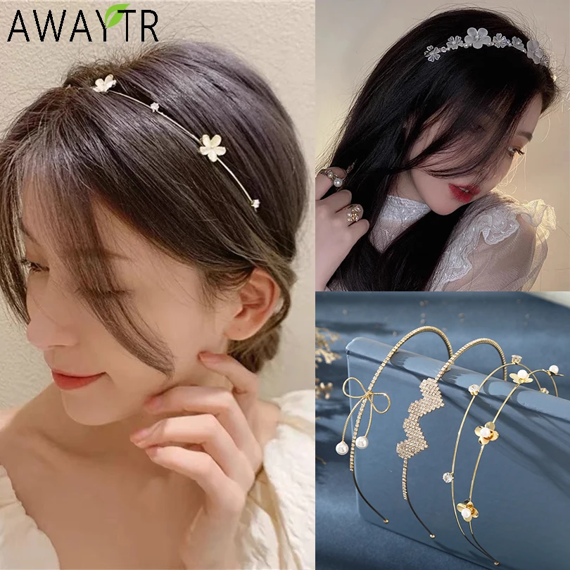 Metall Gold Silber Stirnband Glänzende Strass Blume/Herz/Schleife/Schmetterling Haarband Haarband Lünette Frauen Elegante Perle Haarbänder