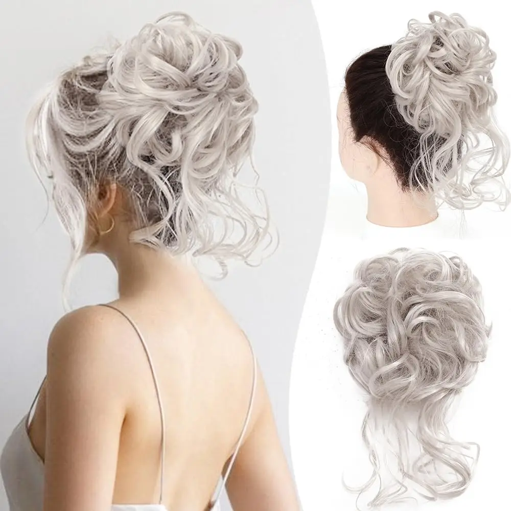 Chaotisch Brötchen Haarteil zerzaust Hochs teck frisuren lockig gewelltes Haar Brötchen Haarteil für Frauen Faux chaotisch Haar Brötchen Scrunchie Extensions für täglich Image