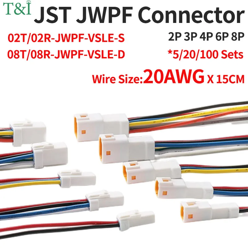 5/20 SETS JST02T/02R-JWPF-VSLE JWPF Serie Männlich Weiblich Stecker Docking Harness Mini Auto Motorrad Mit 20AWG 15CM Draht Stecker Image