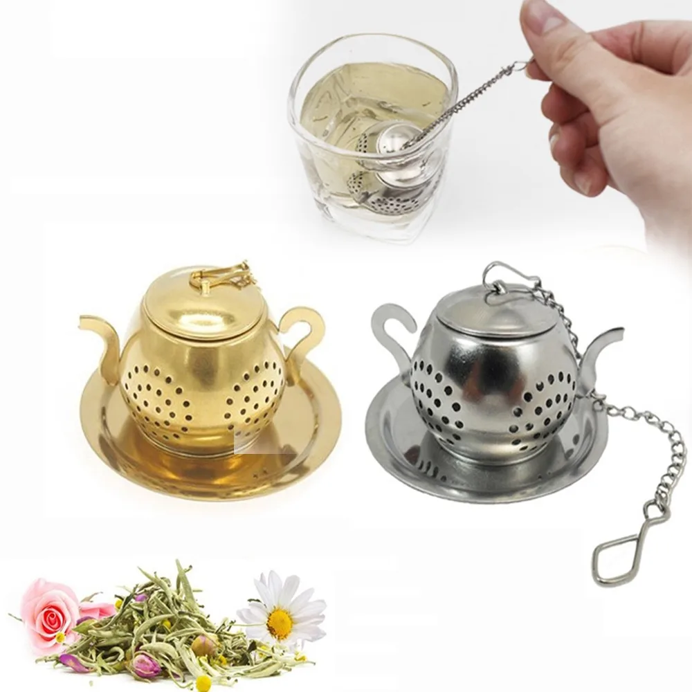Tee Sieb Teekanne Form Lose Tee-ei Edelstahl Sieb Kräuter Gewürz Filter Mit Schüssel Filter Teegeschirr Zubehör Image