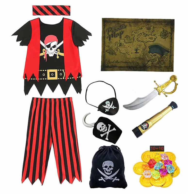 Kinder Piratenkostüm Captain Jack Piratenspielzeug Halloween Dress Up Set Kid Adventure Rabery Kostüm Spielzeug Zubehör Geschenk Image