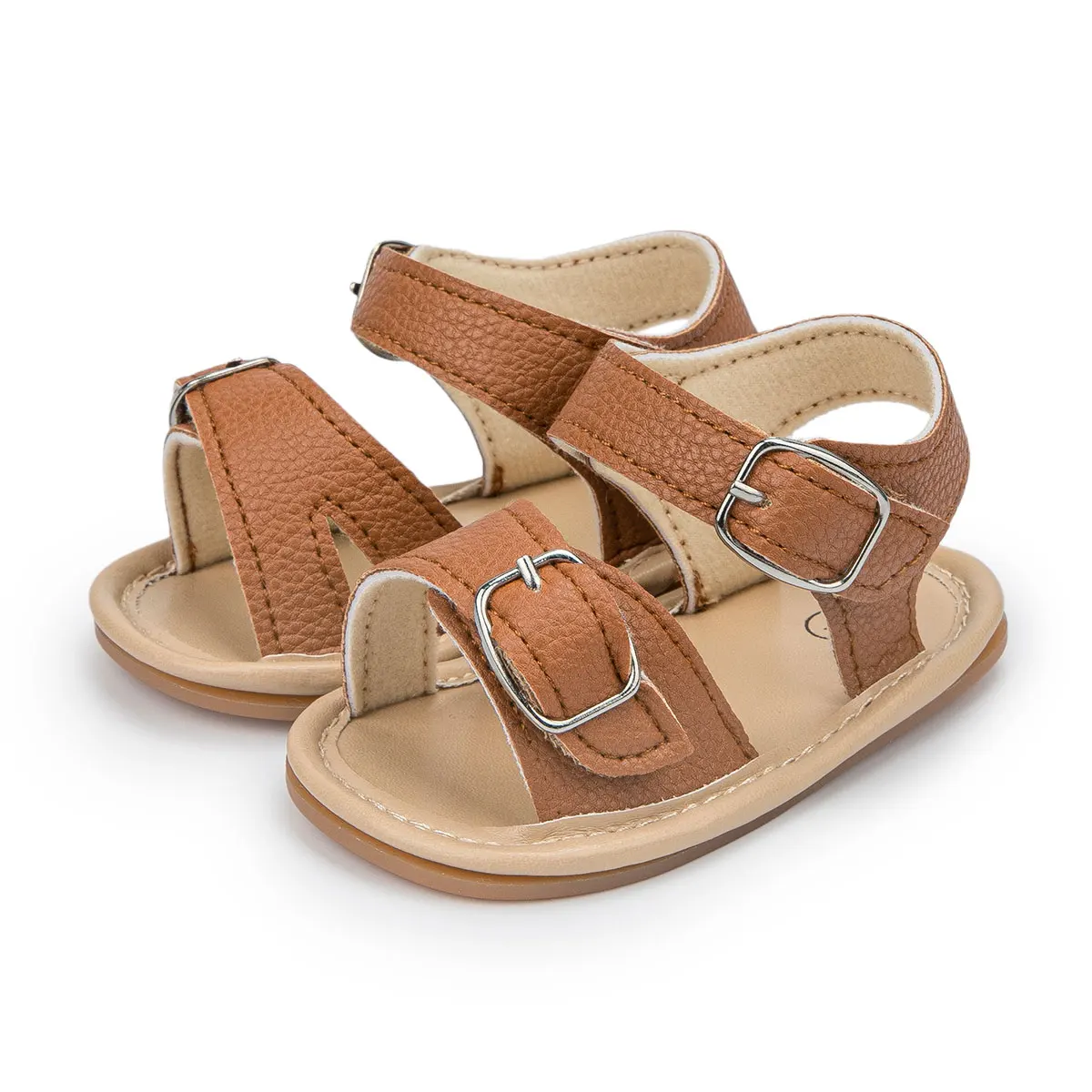 KIDSUN 2023 Neugeborenen Baby Sandalen Schuhe Kleinkind Mädchen Junge Sommer Gummi Leder Anti-rutsch Flache Weiche Kleinkind Erste Wanderer schuhe Image