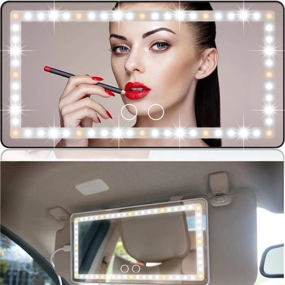 Auto-Sonnenblende, Kosmetikspiegel, wiederaufladbarer Make-up-Spiegel mit 3 Lichtmodi, 60 LEDs, dimmbar, aufsteckbar, kabellos