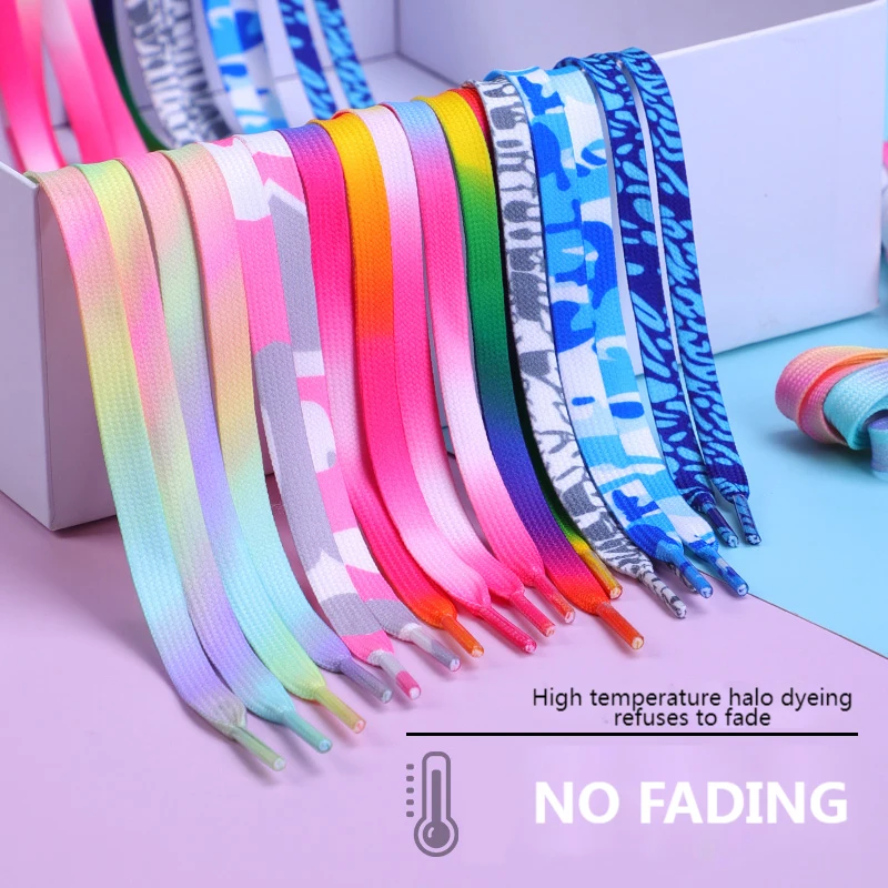 1 Paar Regenbogen Schnürsenkel flache Schnürsenkel Turnschuhe lässig Leinwand Schnürsenkel Schuhe Zubehör farbenfrohen Druck Schnürsenkel 80/120/150cm Image