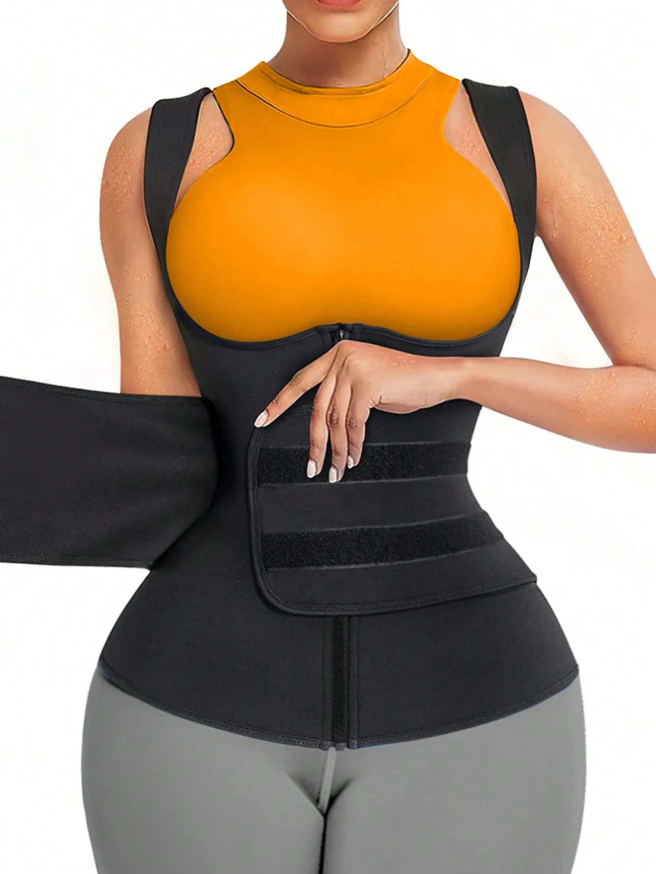 Neopren-Saunaanzug für Damen, Sauna, Schweißweste, Taillentrainer, verstellbare Gürtel Image