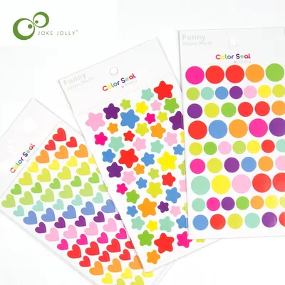 6 Blatt Aufkleber, Punkte, Stern, Herz, bunt, für Kinder, DIY-Zubehör, Aufkleber, Tagebuch, Dekoration, Wachstumshandbuch, Kinderbelohnungen, TMZ Image