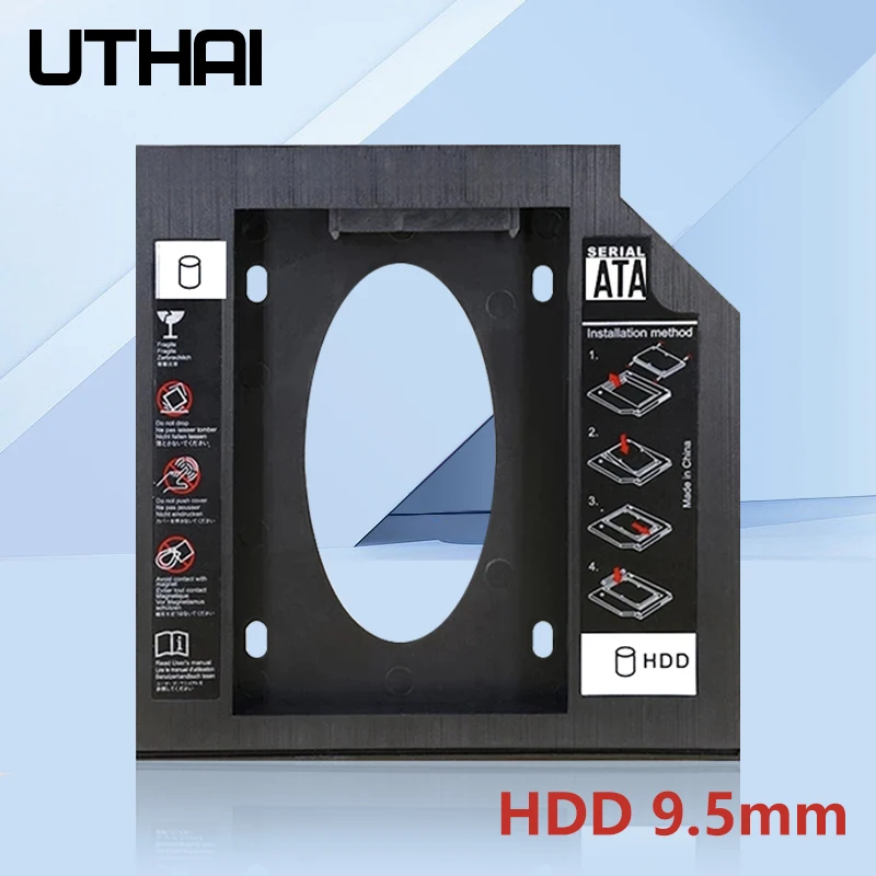 DM DW95 HDD Caddy 9,5 mm Kunststoff Optibay SATA 3.0 Festplatte Box Gehäuse DVD Adapter 2,5 SSD 2 TB für Laptop CD-ROM Image