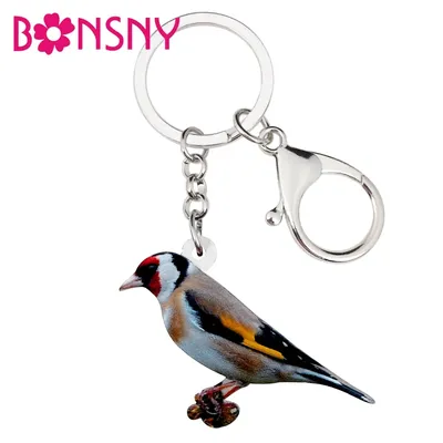 Bonsny Acryl Europäischen Stieglitz Vogel Schlüssel Ketten Schlüsselanhänger Ring Mode Tier Schmuck