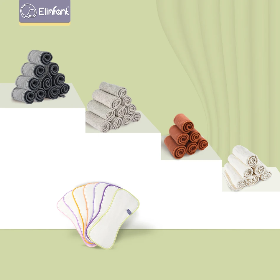 Elinfant alle Arten von Windeleinlagen aus Bambus-Baumwolle, Mikrofaser, Bambuskohle, Hanf-Baumwolle, atmungsaktiv, für alle OS-Windeln Image