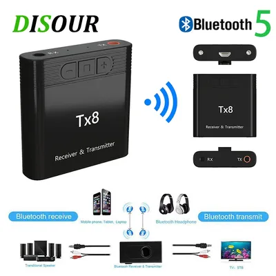 Disor TX8 5.0 Bluetooth-Empfänger Sender mit Lautstärke regler 2 in 1 Audio-WLAN-Adapter 5,0mm Aux