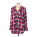 Weekend Suzanne Betro Long Sleeve Blouse: Pink Plaid Tops - Women's Size Medium