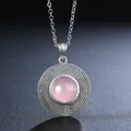 Collana in argento S925 Collana con ciondolo in quarzo rosa rotondo naturale da 10 mm per collana con ciondolo regalo gioielli da donna