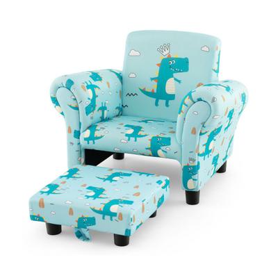 Costway Kids Single Sofa with Cute Patterns, Ergonomic Backrest and Armrests-Blue