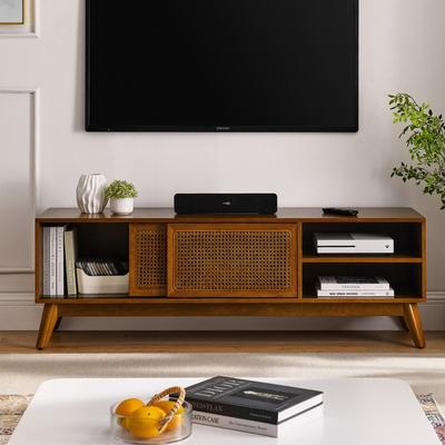 59 Inch Mid Century Modern Rattan TV Stand,Entertainment Cabinet for 65 Inch TV