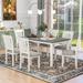 Neoclassical Style 7-Piece Dining Set, Wood Table & Upholstered Chairs, Elegant Gray & White, Distressed Finish