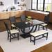 6-Piece Wood Dining Set - Rectangular Table with Half Round Legs, 4 Upholstered Chairs & Padded Bench - Stylish Comfort for 6