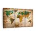 Elephant Stock World Map Wooden Safari World Map On Canvas 3 Pieces Print Metal in Brown | 50 H x 32 W x 1.25 D in | Wayfair