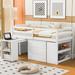 Twin Size Low Loft Bed with Retractable Writing Desk and 3 Drawers, Wooden Storage Bed with Stairs and Shelves for Kids, Teens