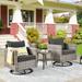 HOOOWOOO Outdoor Furniture Set 3-piece Patio Rattan Swivel Rocking Chair Set with Side Table