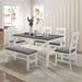 6-Piece Farmhouse Style Dining Table Set: Table, 4 Chairs, Upholstered Bench - Gray Top, White Frame, Elegant Design