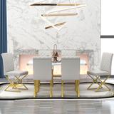 Modern 7-Piece Dining Set: Rectangular Faux Marble Table, PU Leather Chairs with Gold Steel Legs