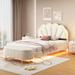 2-Pieces Bedroom Sets, Full Size Velvet Upholstered Platform Bed with Storage Ottoman and LED Lights Bed Frame