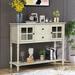 Sideboard Console Table Buffet, Farmhouse Wood/Glass Buffet Storage Cabinet with 2 Storage Drawers, 2 Cabinets & Bottom Shelf