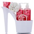 Draizee Heel Shoe Spa Gift Set Cherry Blossom Scented Bath Essentials Gift Basket with Shower Gel Bubble Bath Body Butter Body Lotion And Soft EVA Bath Puff Luxurious Home Relaxation Gifts for Women