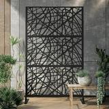 ALAULM Privacy Screen Outdoor Metal Privacy Screen with Stand Outdoor&Indoor Freestanding Decorative Privacy Screens Privacy Screen Divider Wall and Panel for Patio Garden Stripe Black