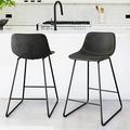 xrboomlife Alexander Indoor/Outdoor Industrial Faux Leather Stools Set of 3 Urban Armless Dining Chairs with Metal Legs Modern Counter Height Barstools for High Table Kitchen Island Cha